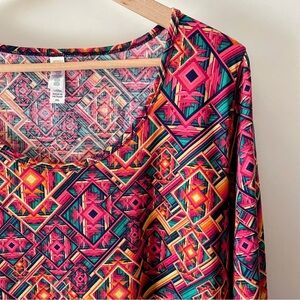 LuLaRoe Lynnae Long Sleeve Top w/ Colorful Geometric Print Size 2XL